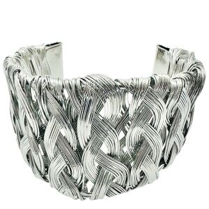 Braided Wire Wrapped Silver Tone Statement Cuff Bracelet